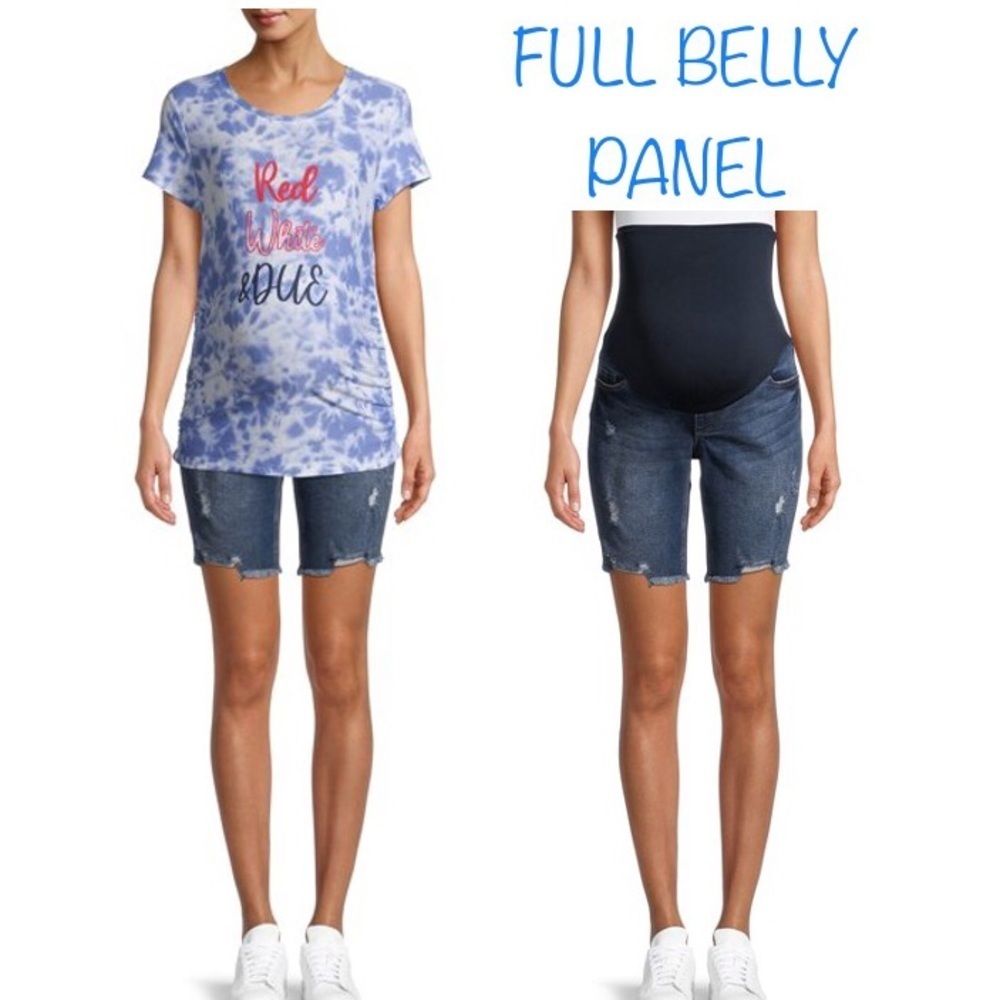 Maternity Time and Tru Distressed Bermuda Shorts with Full Panel